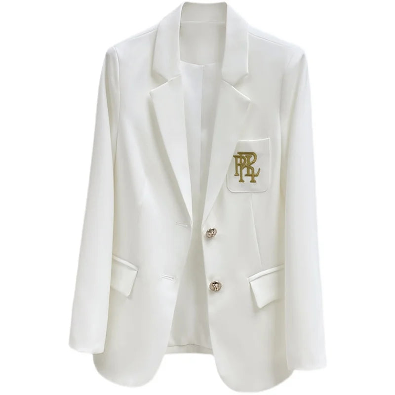 White Blazer Jacket Women High Quality Fashion Embroidery Single Breasted Suit Jacket Ladies Casual Office Formal Blazers Coat