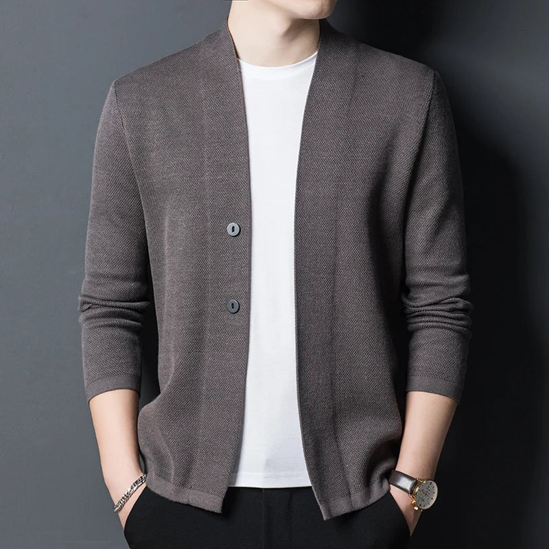 2021 High Quality Spring and Autumn Men&#39;s Knitted Cardigan Coat Casual Cardigan Black Sweater