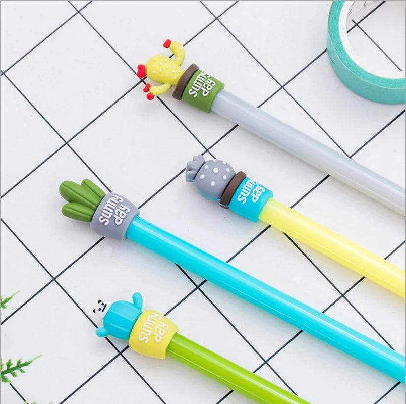 20Pcs/Lot Kawaii Cactus Shape Gel Pen 0.5mm Black ink Writing Pens Cute School Stationery Kids Student Office Supplies Sign Pen