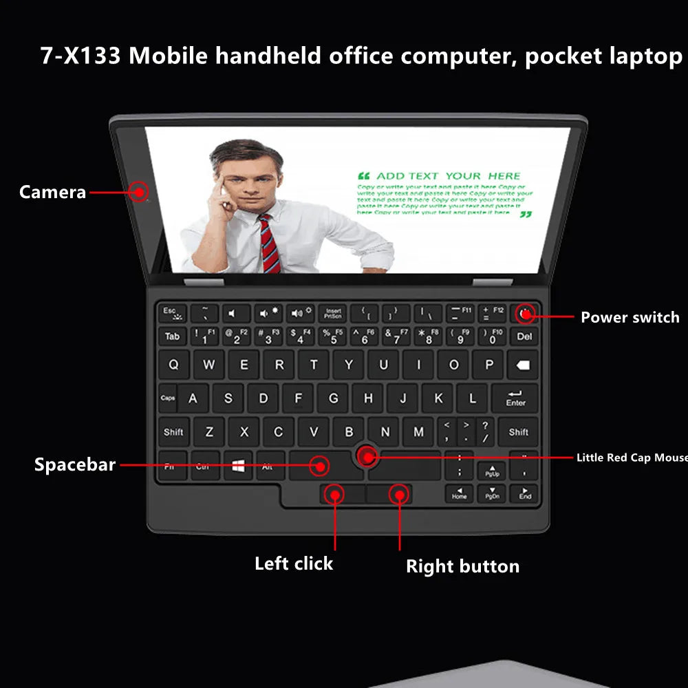 7 Inch Mini Laptop 12G 1TB N4000 Notebook IPS Touch Screen Portable Netbook Win 10 Pro Mini PC Micro Computer Bluetooth 4.2