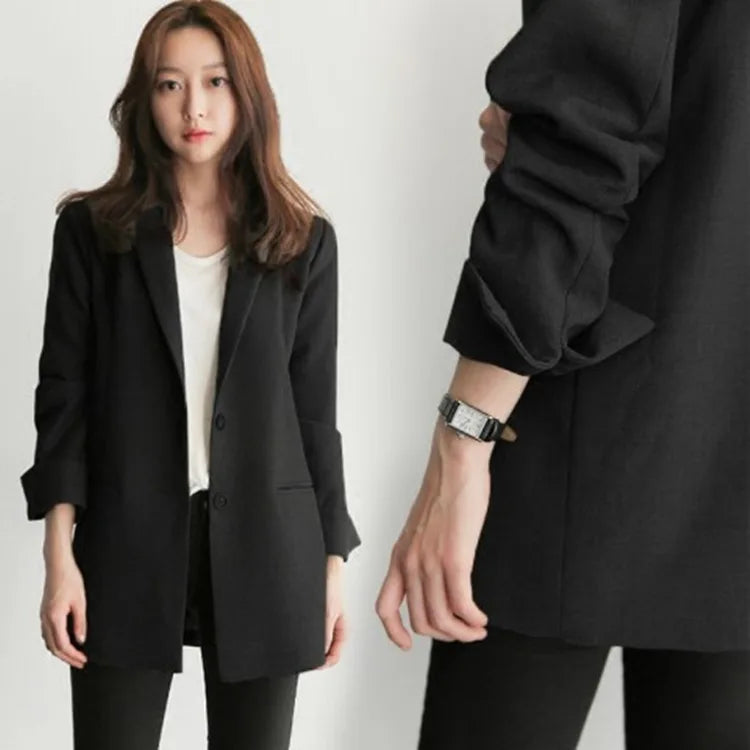 Women Black Suit Blazer Office Jacket Ladies Tailored Oversized Fashion Double Buttons Long Loose Coat Formal Casual Autumn 2023