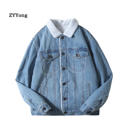 Hot Sale Men Jacket and Coat Trendy Warm Fleece Denim Jacket 2020 Winter Fashion Men Jean Jacket Outwear Male Cowboy Size S-XXXL