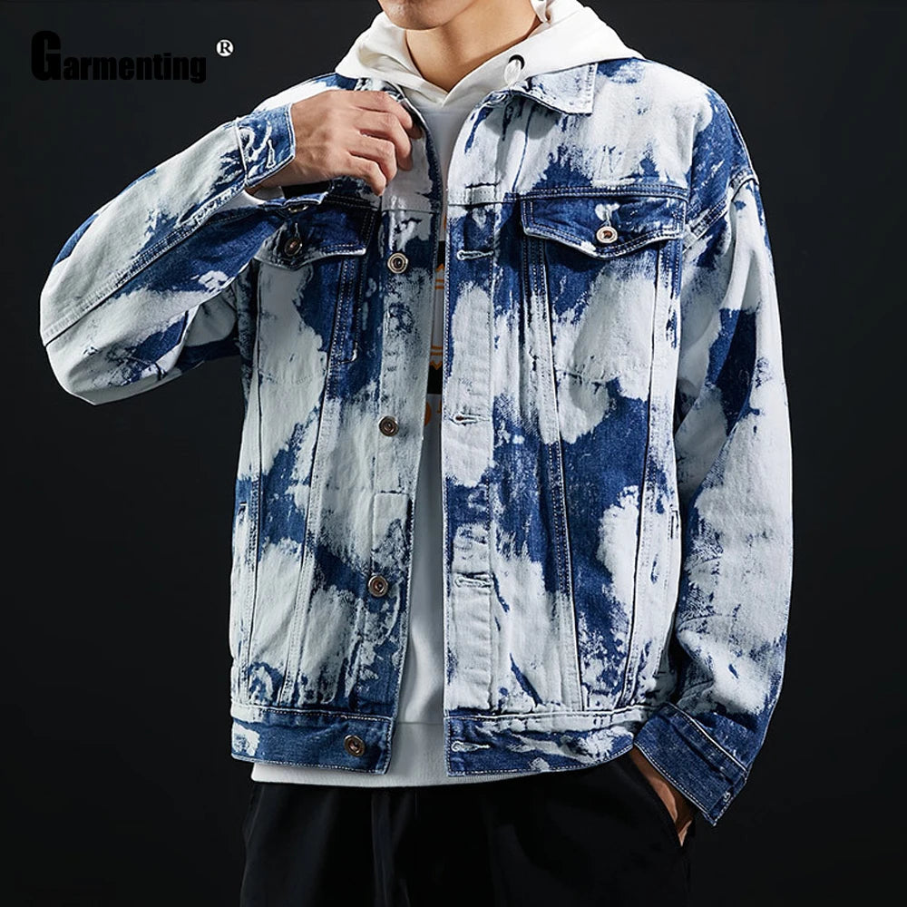 2021 New Spring Autumn Men Demin Jackets Fashion Jean Outerwear Colorblock Demin Jacket Loose Mens Clothing Plus Size S-3XL