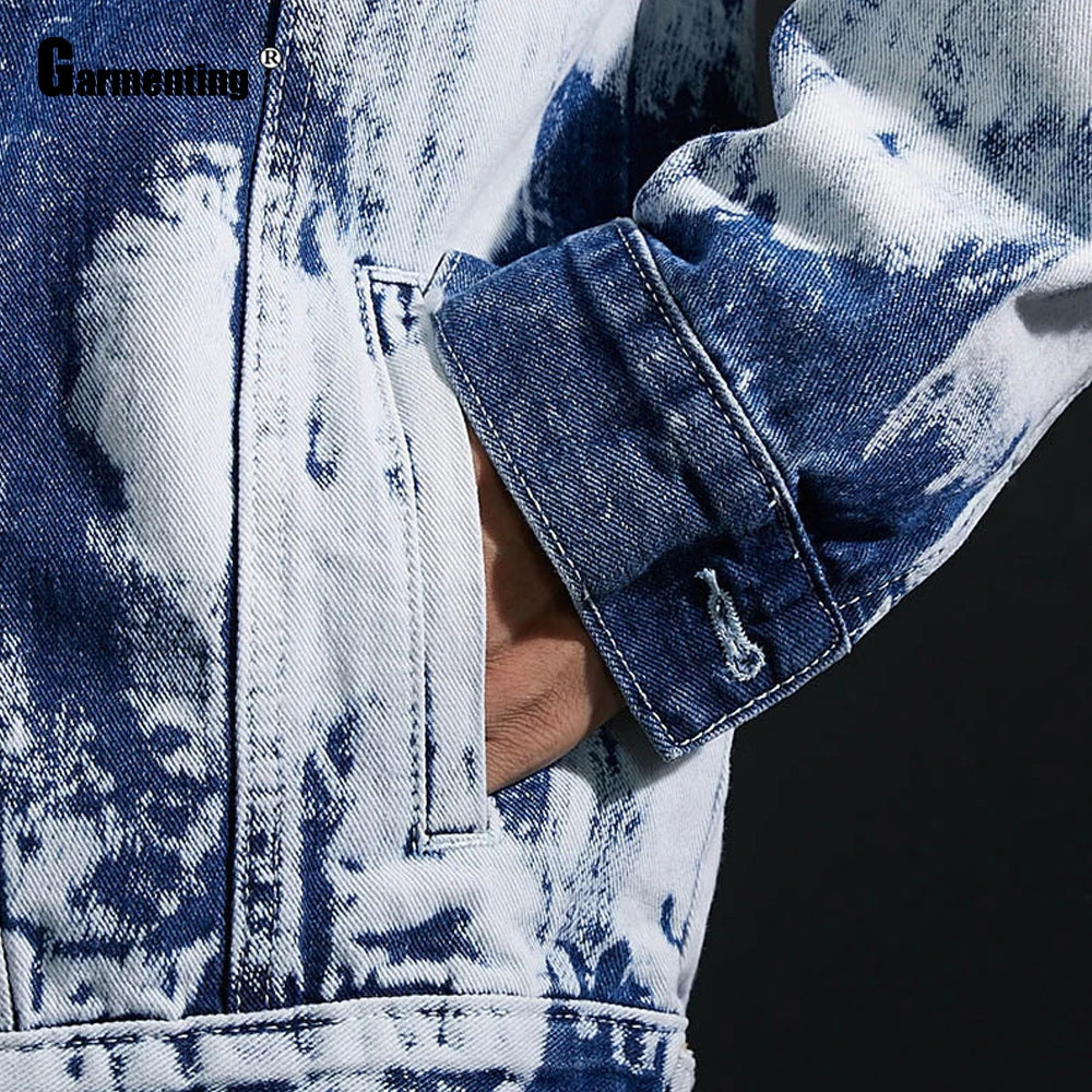 2021 New Spring Autumn Men Demin Jackets Fashion Jean Outerwear Colorblock Demin Jacket Loose Mens Clothing Plus Size S-3XL