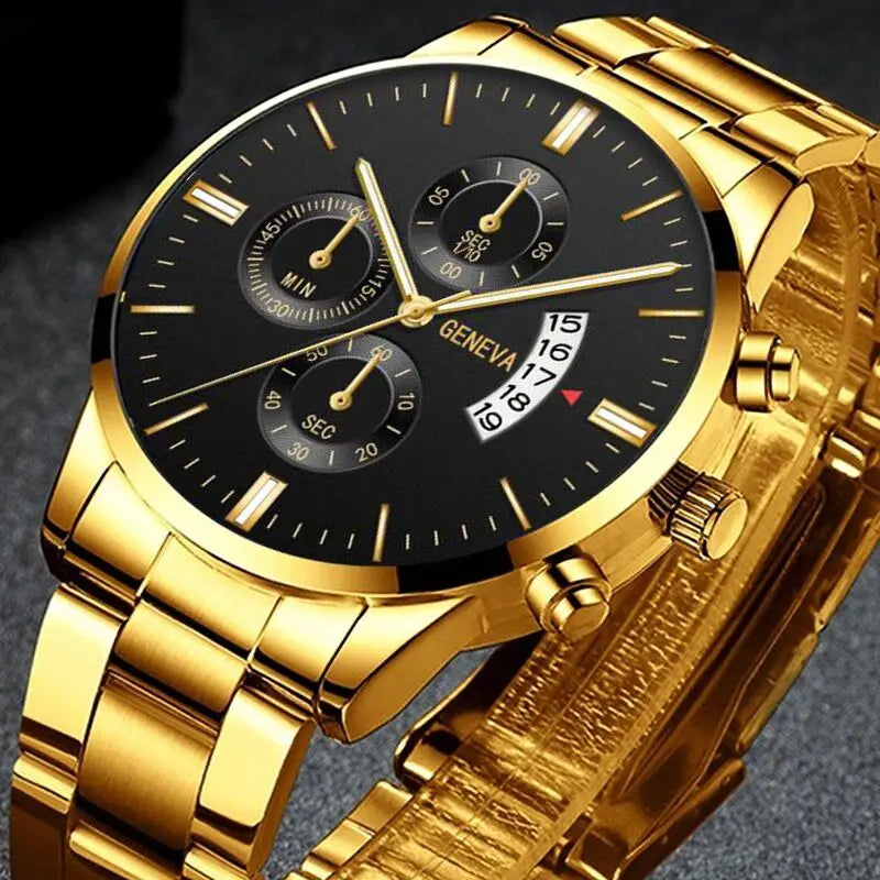 GENEVA Fashion Mens Watch Casual Calendar Military Sports Quartz Wristwatch Stainless Relogio Masculino Best Selling Clock Saati