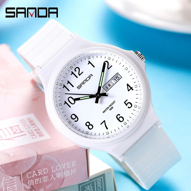 Fashion Sanda Top Brand Calenda Quartz Watch Minimalism Style Ladies Wristwatch Simple Black White Waterproof Watch Clock Reloj