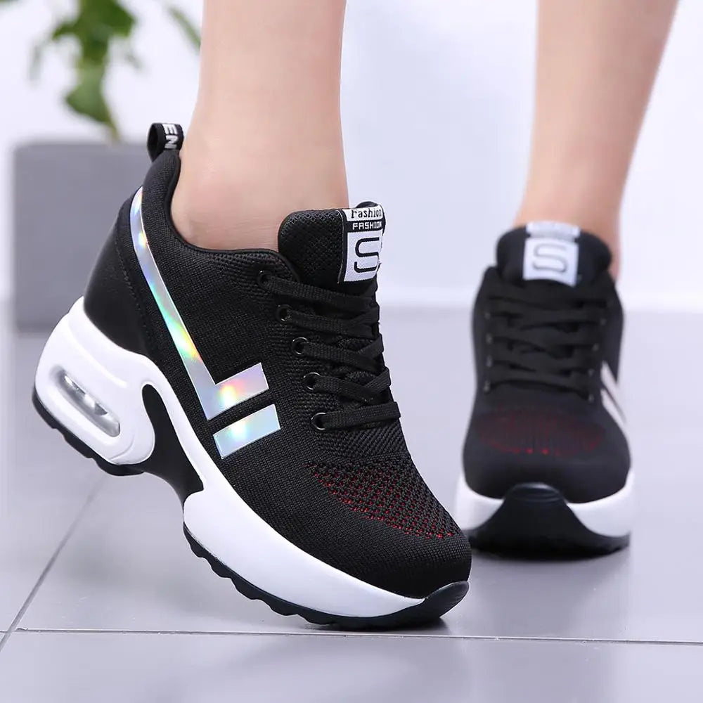 Spring High Wedge Shoes Women Platform Sneakers Ladies Shoes Comfortable Outdoor Walking Casual Chunky Footwear Basket Femme