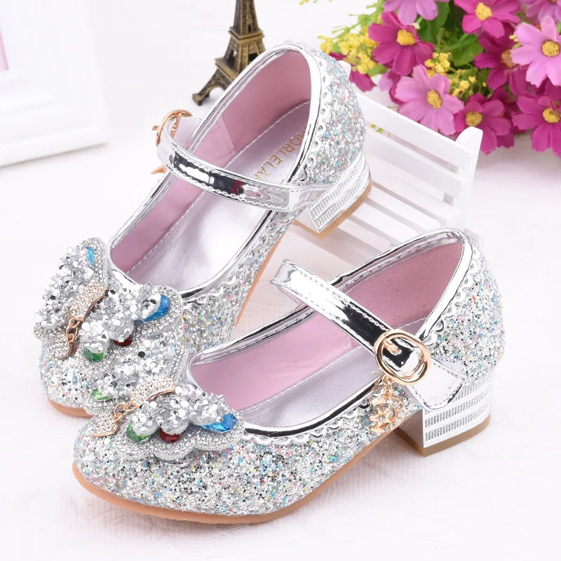 Princess Shoes Infant Kids Baby Girls Crystal Bling Bowknot Single Sandal Solid Buckle Strap Children's Shoes Girls B611