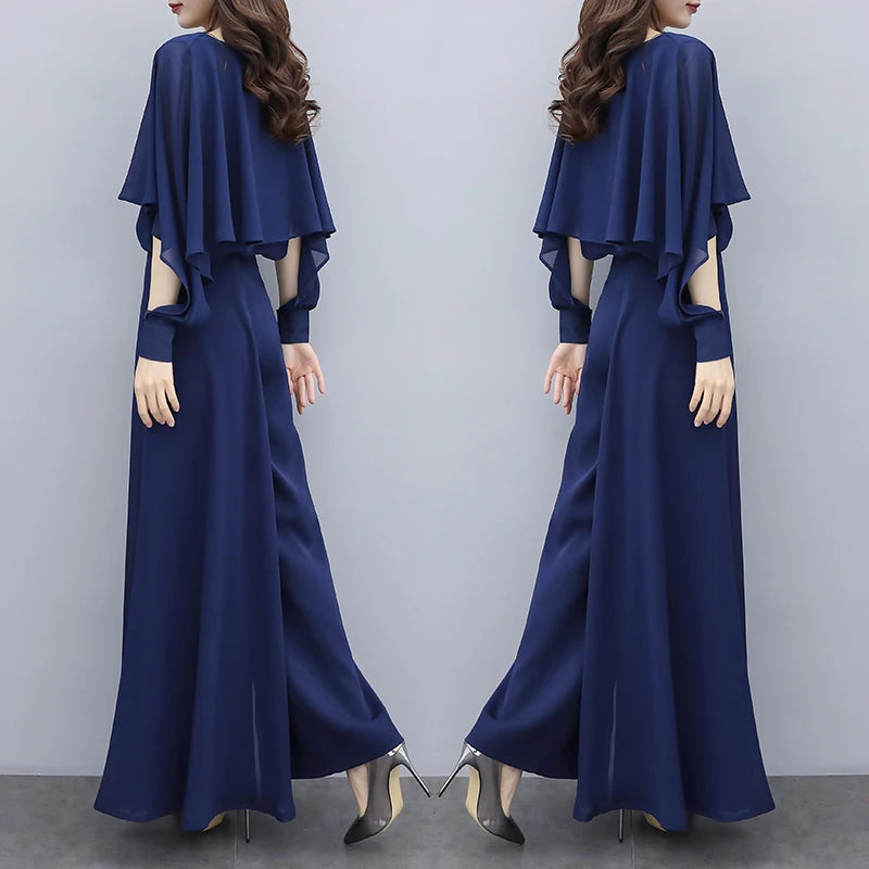 New Spring Summer Suit Women Fashion Loose Chiffon Two-Piece Trousers Ladies Elegant Wide-Leg Pants Suit Female