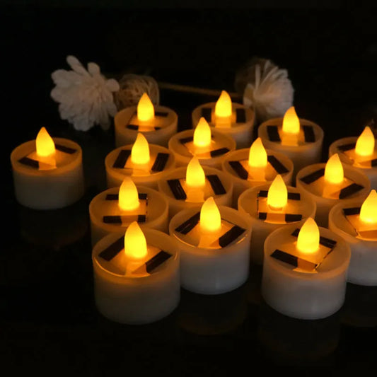 18 Pieces Flameless Flickering Fake Solar Powered Votive LED Candles Tea Light Wedding Memorial Bar Home DIY Decor Energy