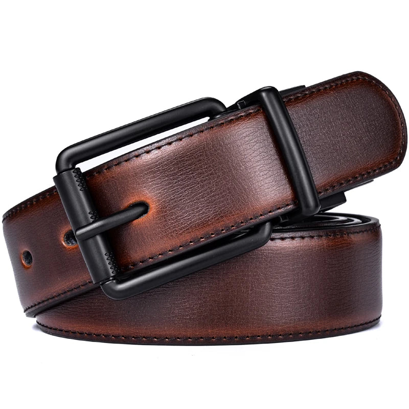 1Pcs Men's Leather Reversible Belt Roller Buckle 34mm Wide 1 Reverse for 2 Colors Suitable for pairing Casual Jean