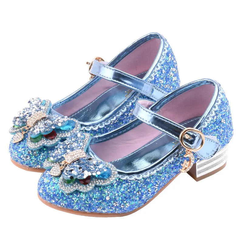 Princess Shoes Infant Kids Baby Girls Crystal Bling Bowknot Single Sandal Solid Buckle Strap Children's Shoes Girls B611