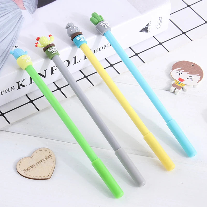 20Pcs/Lot Kawaii Cactus Shape Gel Pen 0.5mm Black ink Writing Pens Cute School Stationery Kids Student Office Supplies Sign Pen