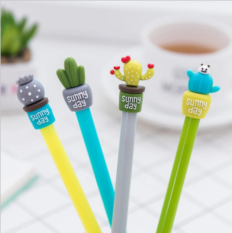 20Pcs/Lot Kawaii Cactus Shape Gel Pen 0.5mm Black ink Writing Pens Cute School Stationery Kids Student Office Supplies Sign Pen