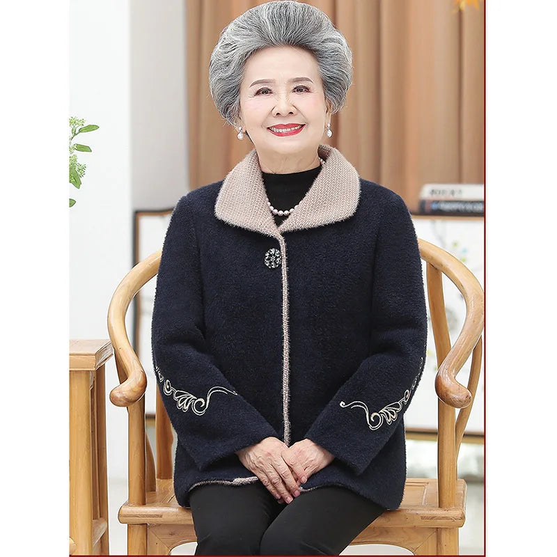 Mother Winter Imitation Mink Velvet Short Jacket Women Middle-Aged Plus Velvet Thick Warm Coats Cardigan Lady Outerwear Oversize