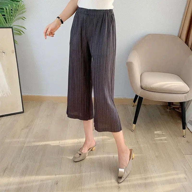 Pleated Pants Women's 2021 Spring Dress New Slim Wide Leg Seven Point Wide Leg Pants Loose Large Straight Pants