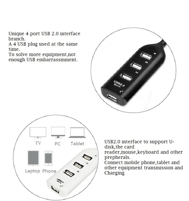 Portable 4 Port Multi USB Hub Splitter High Speed USB 2.0 Multiple Expander Adapter For PC Laptop Notebook Computer Accessories