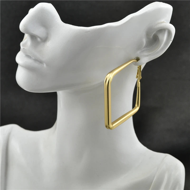 Ladies Earings Matt Gold Square Plating Round Fashion Fine Jewelry Wholesale Noble Elegant Personality Hoop Earrings For Women