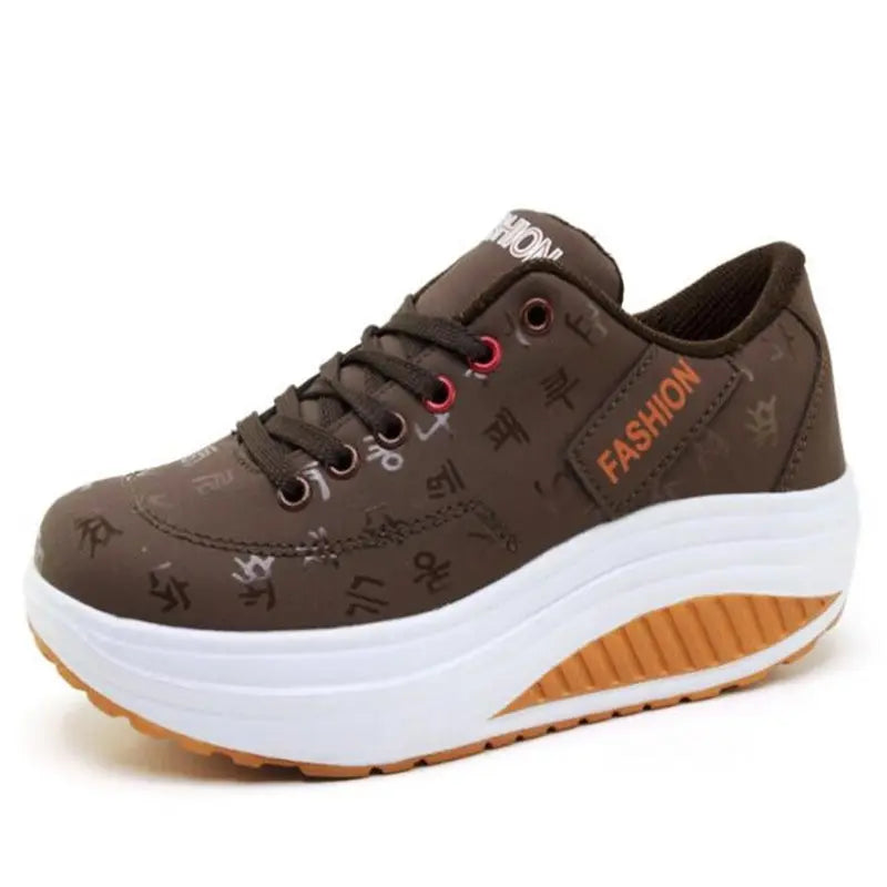 Big Size PU Leather Platform Running Shoes for Women Sport Shoes Woman Height Sneakers Women Sports Tennis Brown Basket GME-1838