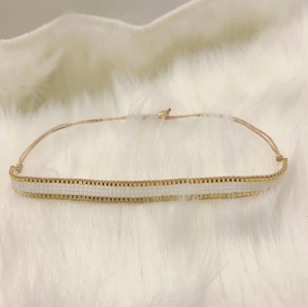 BLUESTAR INS Simple Lady Gold Color And White Color MIYUKI Bead Bracelets Handmade Boho MIYUKI Woven Bracelets