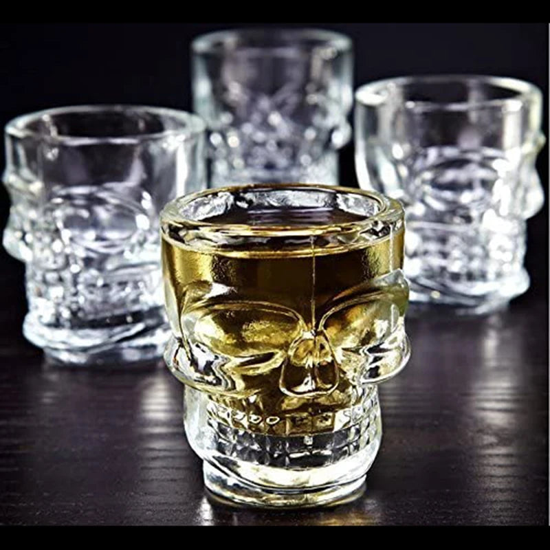 Clear Skull Face Whiskey Shot Glasses Set of 6,halloween Skull Shot Glasses Drinking Glassware for Brandy,Liquor,Jello Cup 1.7oz