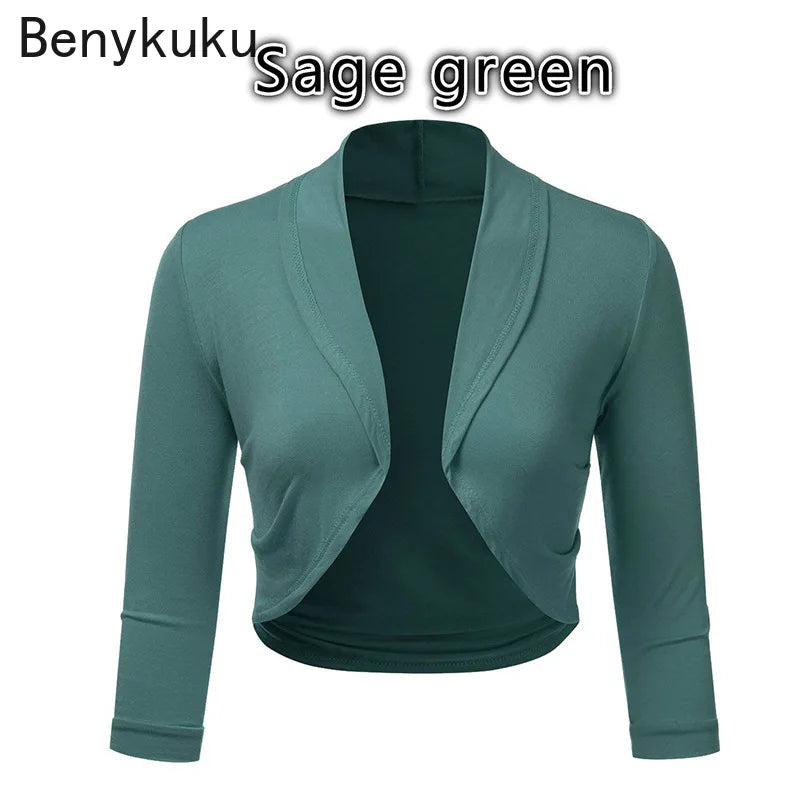 Plus Size Shrug Cropped Tops Ladies Long Sleeve Open Stitch Bolero Fall Clothes for Women Jackets Spring Autumn Elegant Coat 5XL