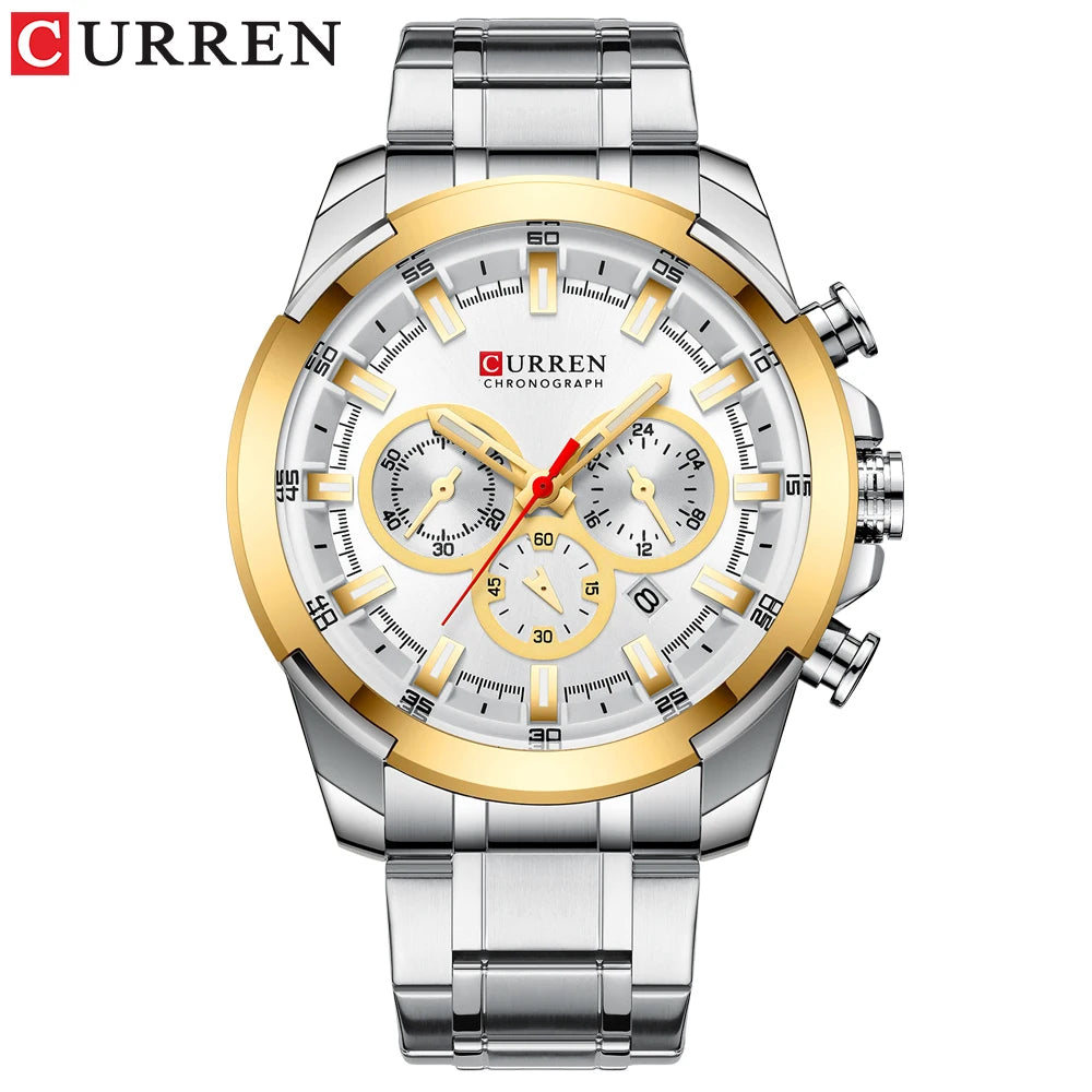 CURREN Fashion Mens Watches Top Brand Luxury Stainless Steel Waterproof Sports Chronograph Quartz Watch Men Relogio Masculino