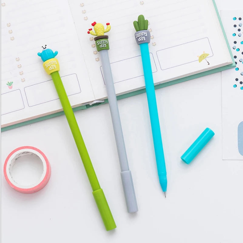 20Pcs/Lot Kawaii Cactus Shape Gel Pen 0.5mm Black ink Writing Pens Cute School Stationery Kids Student Office Supplies Sign Pen