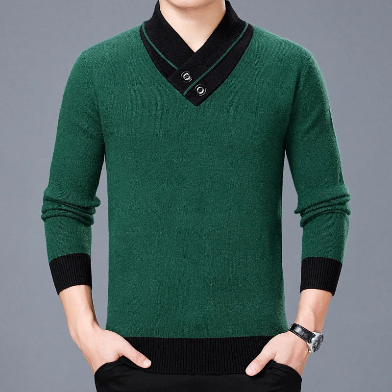 DIMUSI Winter Men;s Sweater Casual Man V-Neck Turtleneck Knitted Sweater Mens Business Double-Collar Knitted Pullovers Clothing