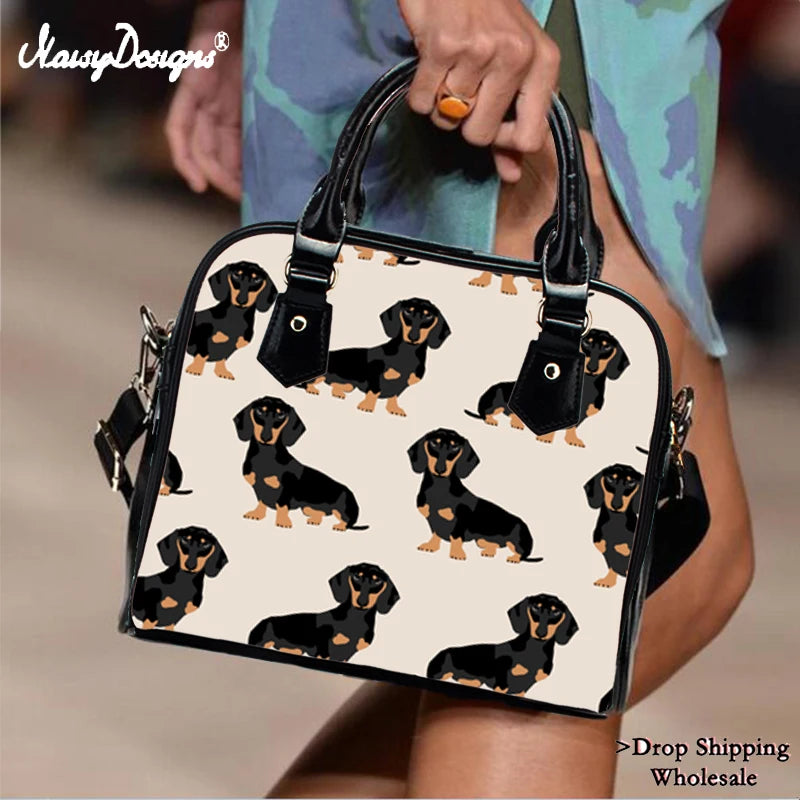 Custom Luxury Leather Women Handbags Female Shoulder Bag Dachshund Dogs Designer Lady Tote Large Capacity Flower Hand Bags