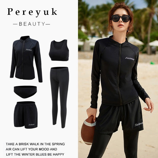 Sun Protection Quick-Drying Surfing Suit Women's Split Long-Sleeved Long Trousers Slim Looking Belly Covering Conservative Swimwear 2024 New Arrival Best Selling