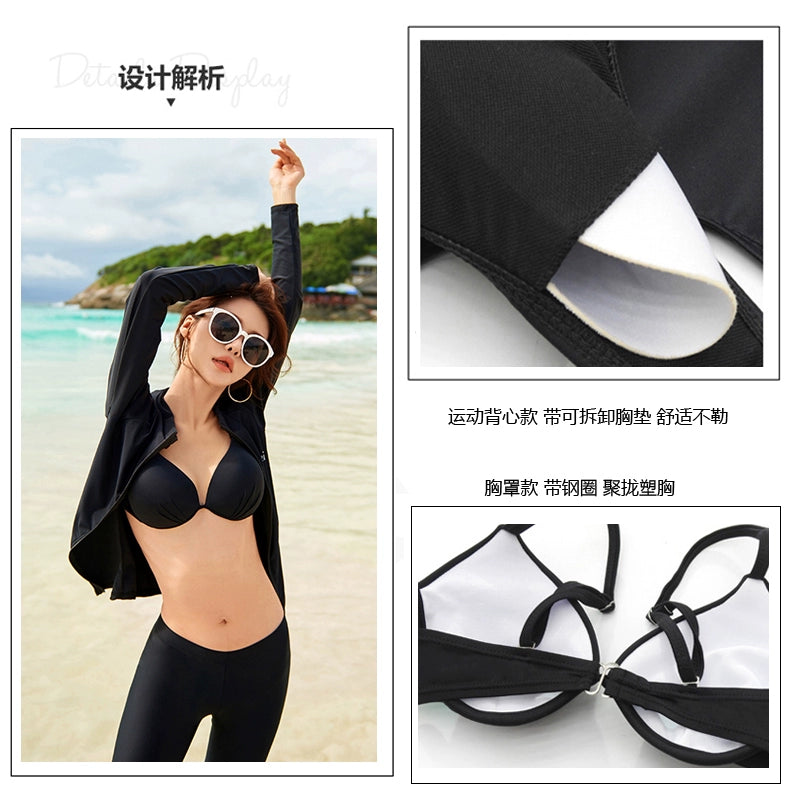 Sun Protection Quick-Drying Surfing Suit Women's Split Long-Sleeved Long Trousers Slim Looking Belly Covering Conservative Swimwear 2024 New Arrival Best Selling