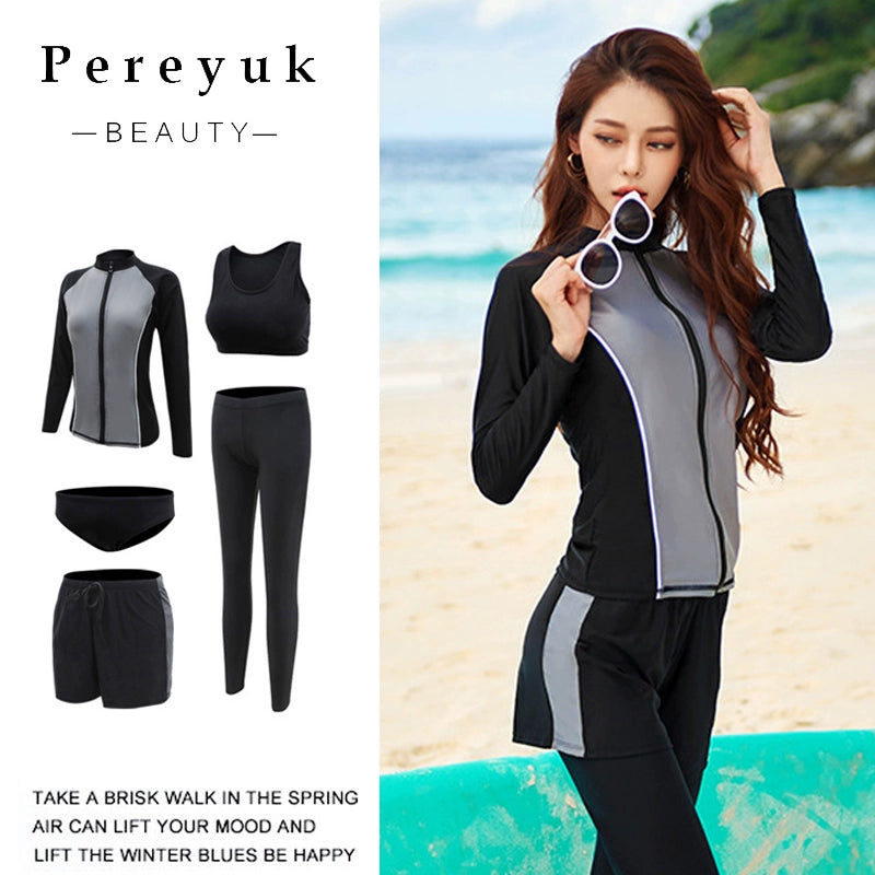 Sun Protection Quick-Drying Surfing Suit Women's Split Long-Sleeved Long Trousers Slim Looking Belly Covering Conservative Swimwear 2024 New Arrival Best Selling