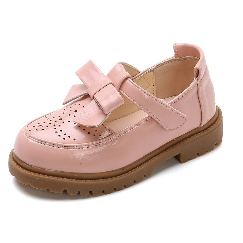 Kids Leather Shoes Girls Oxfords Leather Flats T-strap Children's Shoes Cut-outs Breathable Anti-slip British Vintage Style Bow