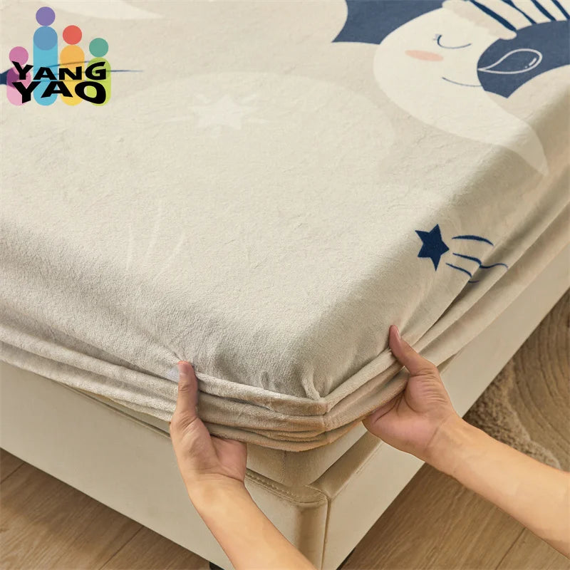 Yaapeet Winter Fitted Sheet Velvet Bedsheets fundas de colchón Skin-friendly Mattress Cover Warm Bed Linen (No Pillowcase)