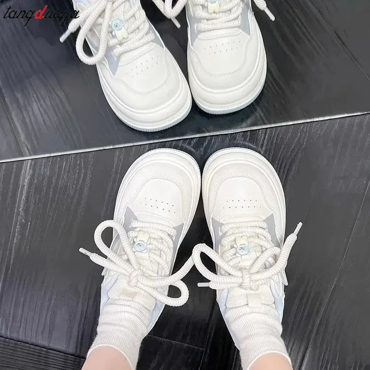 Ladies Sneakers New Harajuku style Platform Sports Shoes Women's Kawaii blue Shoes Fashion Lace-up Vulcanize Shoes Tennis Shoes