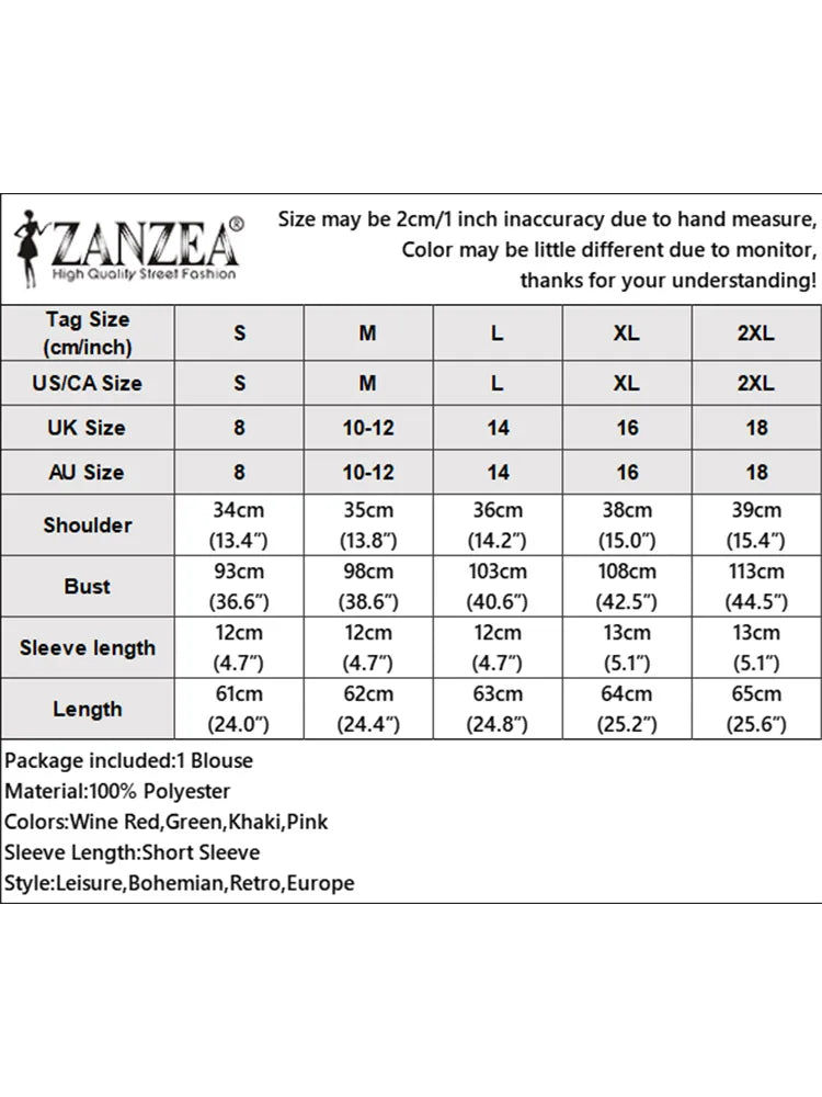 ZANZEA Women Fashion OL Work Shirt Summer Short Sleeve Printed Blusas Bohemain Holiday Blouse Elegant Tunic Tops Casual Chemise