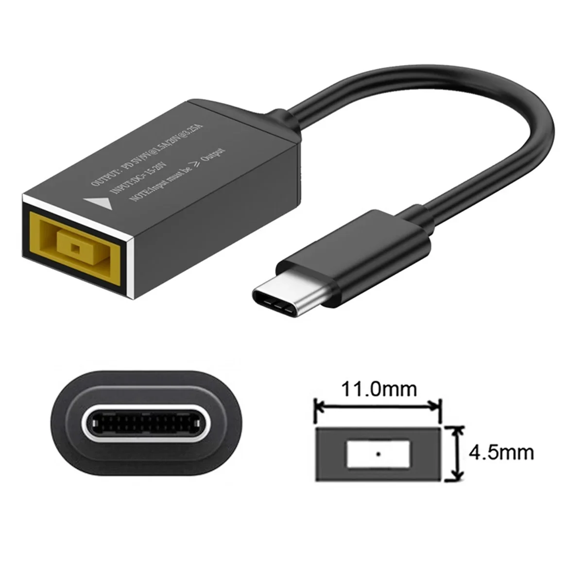 PD100W for Lenovo DC Square Jack to USB Type-C Converter Charging Cable Compatible with for Lenovo Laptop Charger