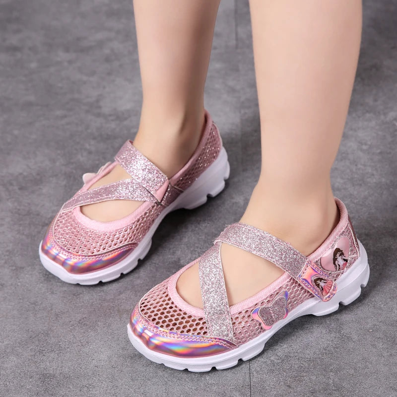 Summer Brand Non-slip Beach Shoes Children Sandals Girls Casual Shoes Kids Flowers Princess Flat Shoes Size 26-36