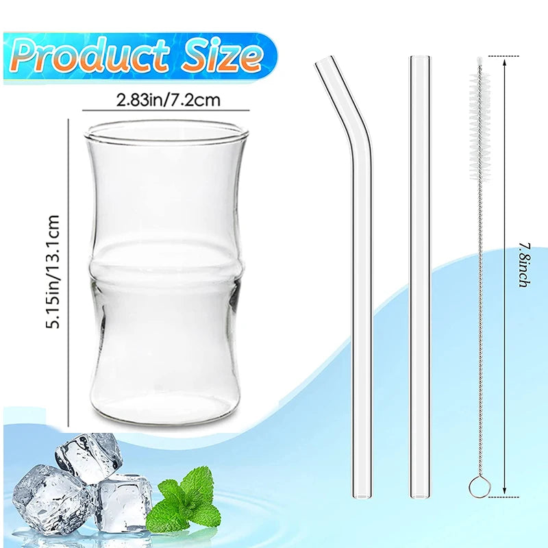 Creative Bamboo Shape Drinking Glasses 15 oz, Thin Highball Glasses Set of 4, Premium Quality Glass Cups Set, For Water,Juice