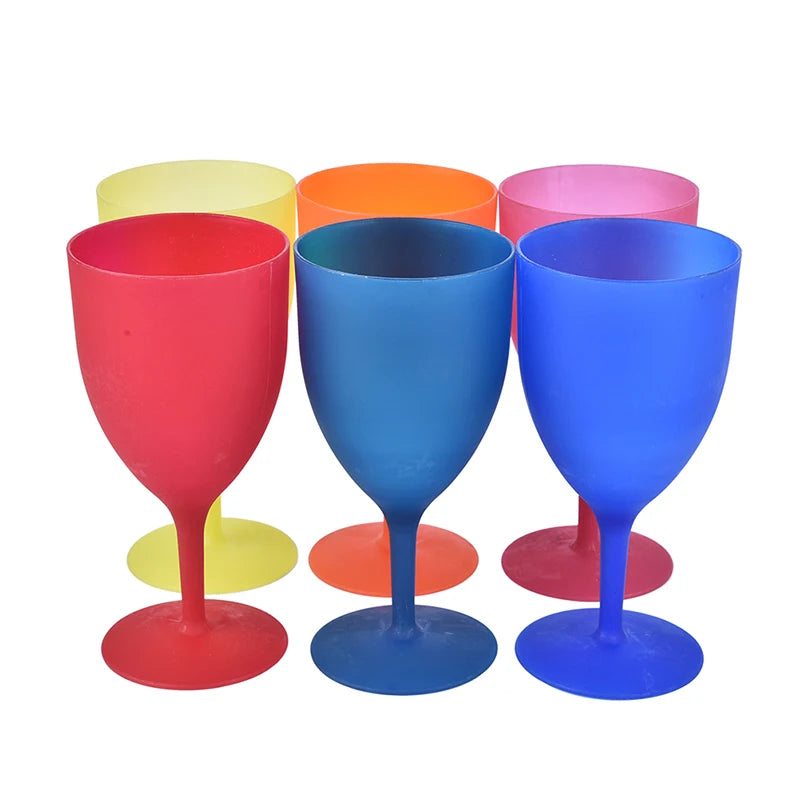 6Pcs/Set High Quality Plastic Wine Glass Goblet Cocktail Champagne Cups Colorful Frosted Glass For Party Picnic Bar Drinks Cups