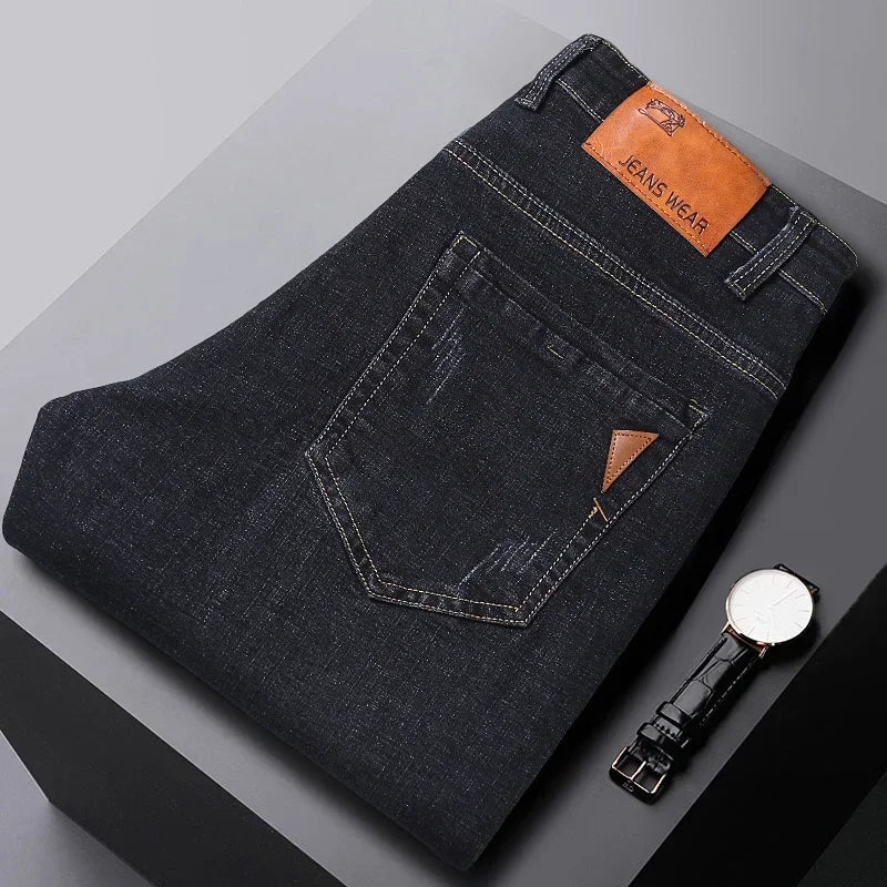 2024 NEW Classic Style Casual Stretch Slim Jean Pants Male Brand Denim Trousers Black Blue Men's Fashion Business Jeans