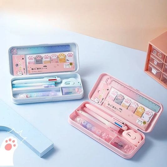 Creatived Cute Cat Paw gradient stationery set 9 in 1 knife, correction tape, Gel Pen, eraser For Student Office Supplies