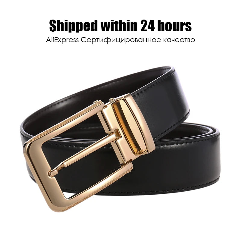 VATLTY New Men's Casual Belt Gold Alloy Buckle Trouser Belt Male 34mm Natural Cowhide Leather Brown Belt Girdles Waistband