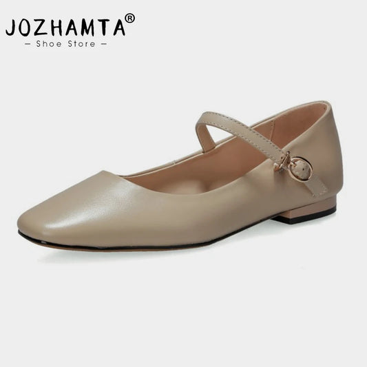 JOZHAMTA Size 33-43 Women Ballet Flats Shoes Soft Real Leather Casual Square Toe 2024 Ins Low Heels Office Lady Dress Post Shoes