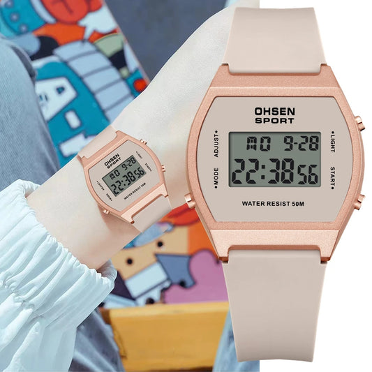 OHSEN Ladies digital Watch Ultra thin fashion Pink waterproof electronic Women Sport Watches Female Clocks relogio feminino