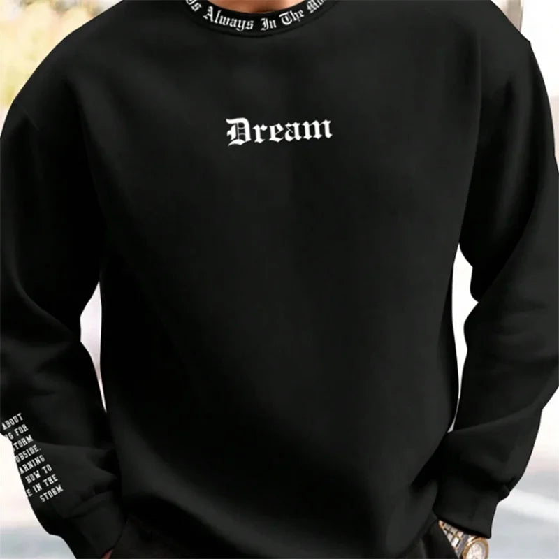 Men's Autumn Sweatshirts Casual Oversized Letter Print Round Neck Long Sleeve Pullovers Fall Winter Loose Tops Shirts Streetwear