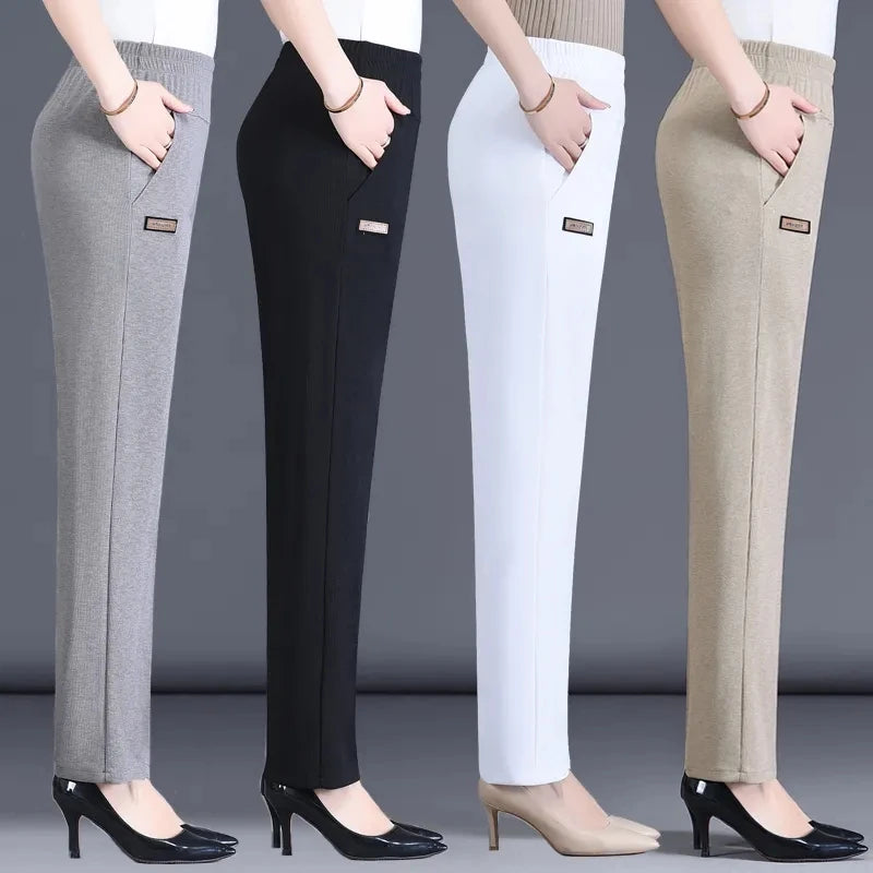 Lce Silk Mother Women Dress 2024 Summer Thin Middle-aged Elderly Plus Elastic Pants High Waist Ladies Casual pants Flat Pants