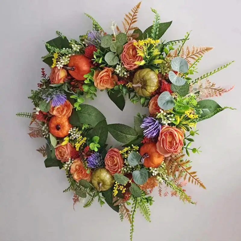 17.72 Inch Fall Decoration Thanksgiving Wreath Artificial Pumpkin Wreath For Front Door Festival Celebration Decoration ornament