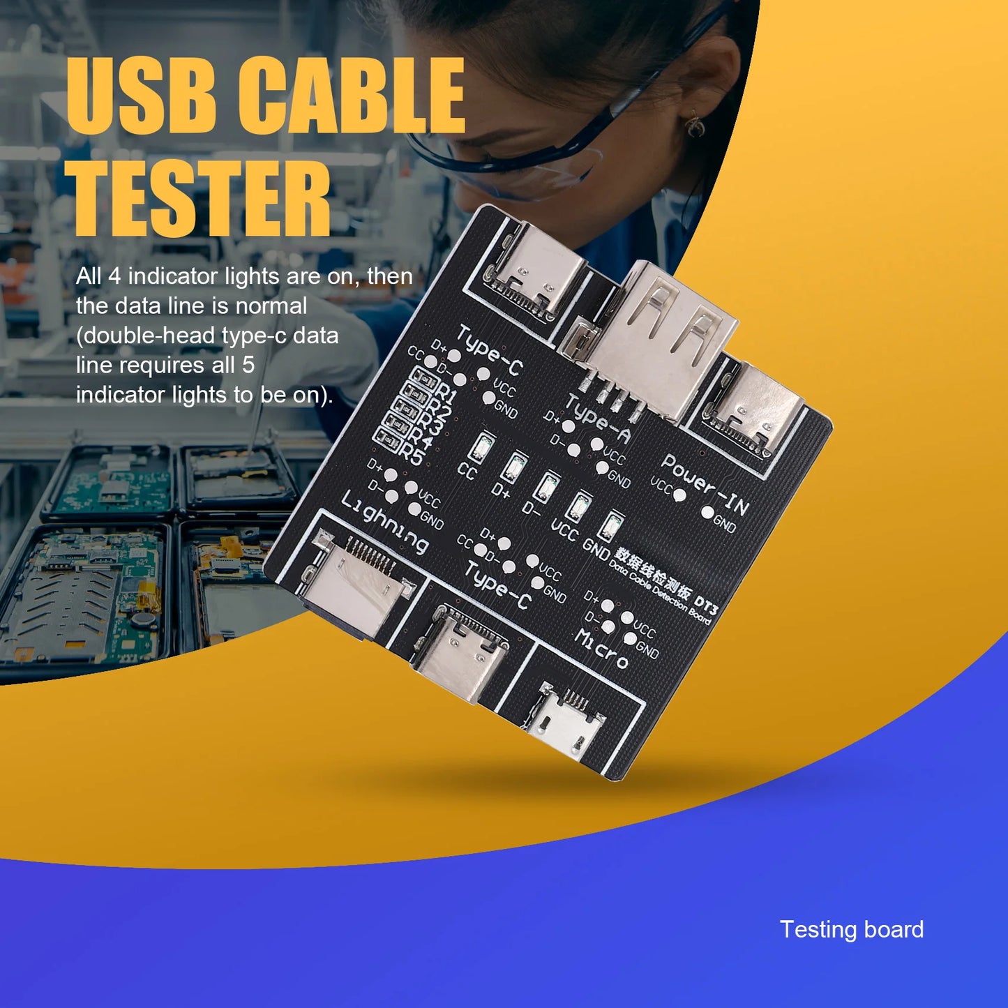 DT3 Data Cable Detection Board USB Cable Tester for IOS Android Type-C Short Circuit On-Off Switching Test Board Repair